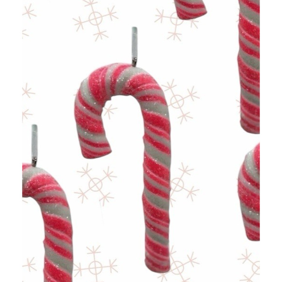 Candy Cane Peppermint Christmas Tree Ornaments Set of 5 Pink & White -New - Picture 3 of 3